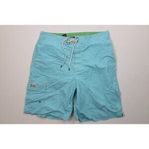Vintage Ralph Lauren Mens Medium Faded Spell Out Lined Shorts Swim Trunks Blue